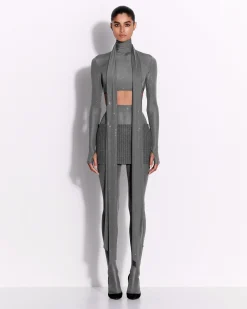 Alex Perry Long Sleeve Scarf Crop Top in Crystal Jersey