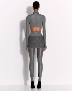 Alex Perry Long Sleeve Scarf Crop Top in Crystal Jersey