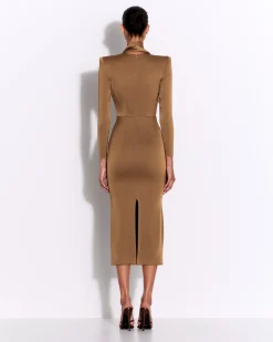Alex Perry Long Sleeve Scarf Dress in Satin Crepe