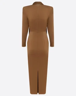 Alex Perry Long Sleeve Scarf Dress in Satin Crepe