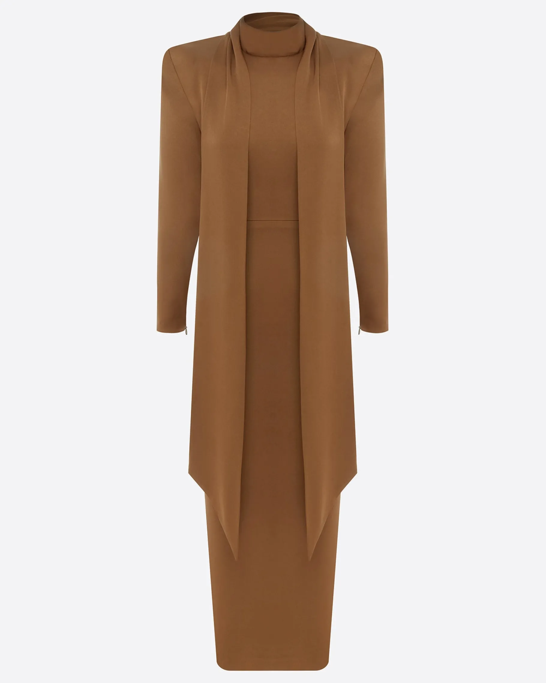 Alex Perry Long Sleeve Scarf Dress in Satin Crepe