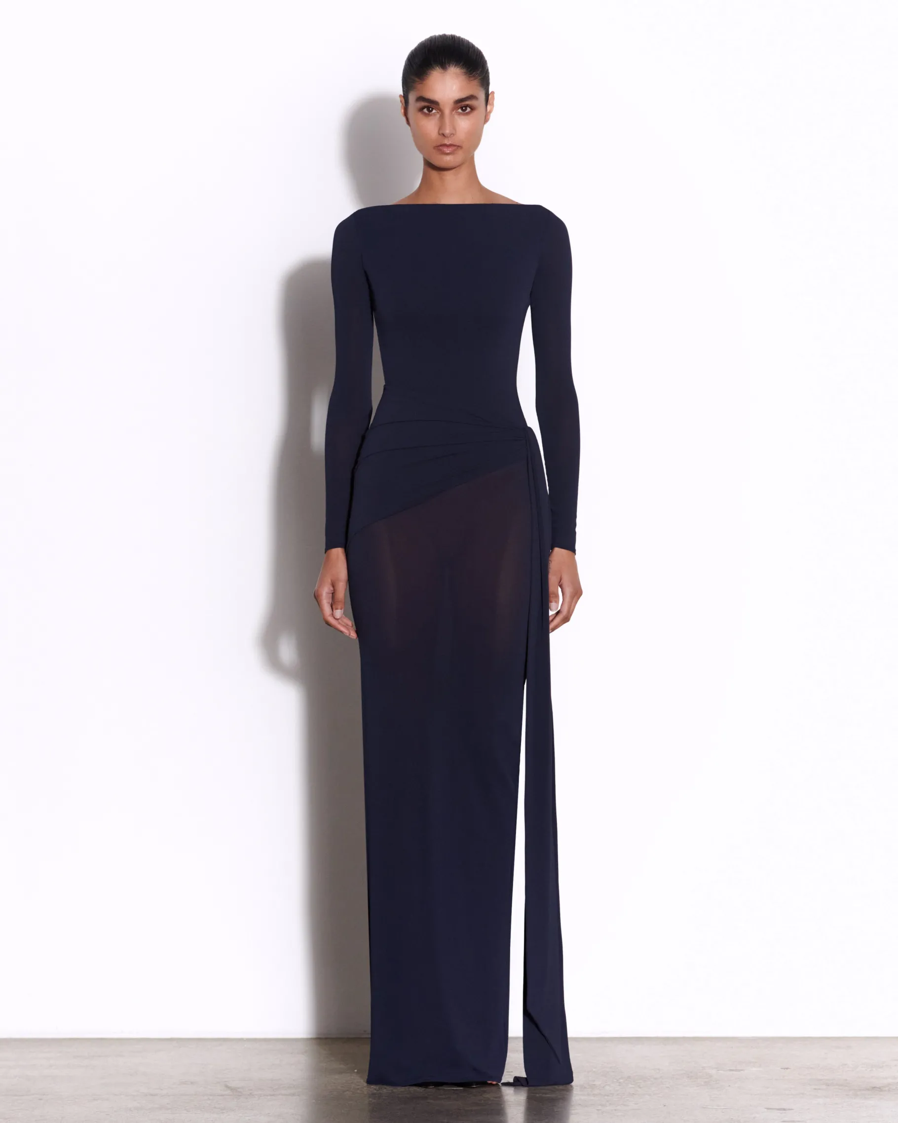 Alex Perry Long Sleeve Twist Column in Crepe Jersey