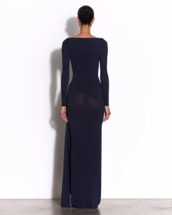 Alex Perry Long Sleeve Twist Column in Crepe Jersey