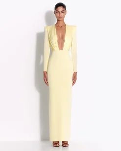 Alex Perry Long Sleeve V Column in Satin Crepe