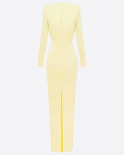 Alex Perry Long Sleeve V Column in Satin Crepe