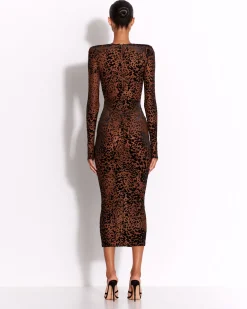 Alex Perry Long Sleeve V Dress in Leopard Burnout