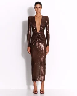 Alex Perry Long Sleeve V Dress in Sequin