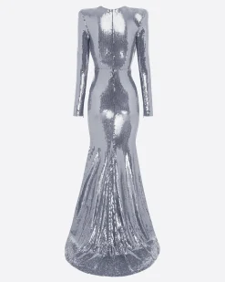Alex Perry Long Sleeve V Gown in Sequin