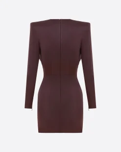 Alex Perry Long Sleeve V Mini Dress in Satin Crepe