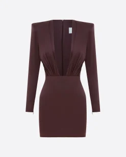 Alex Perry Long Sleeve V Mini Dress in Satin Crepe