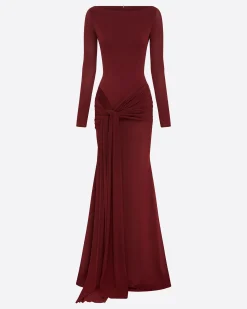 Alex Perry Long Sleeve Wrap Gown in Crepe Jersey