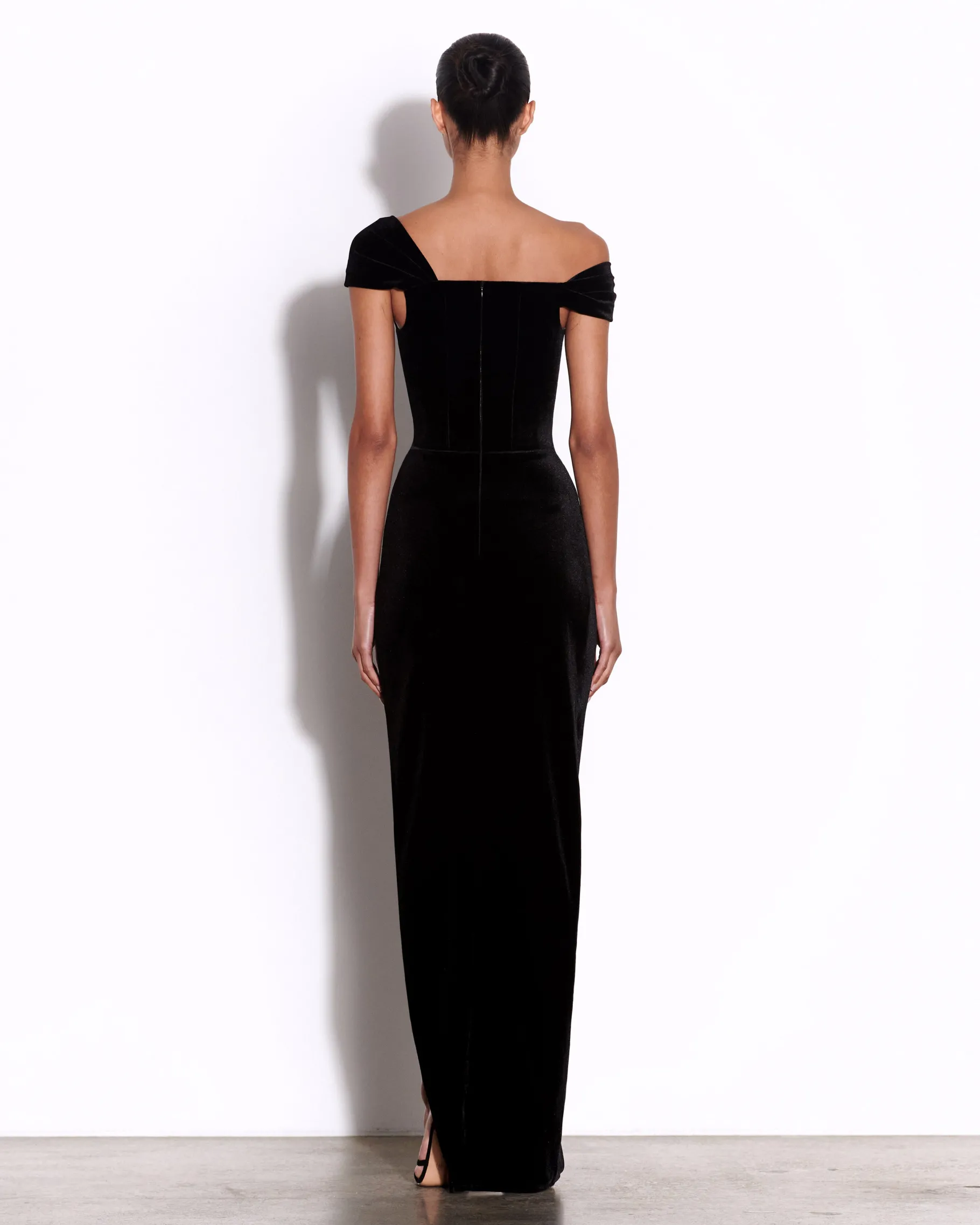 Alex Perry Longline Corset Drape Gown in Velvet