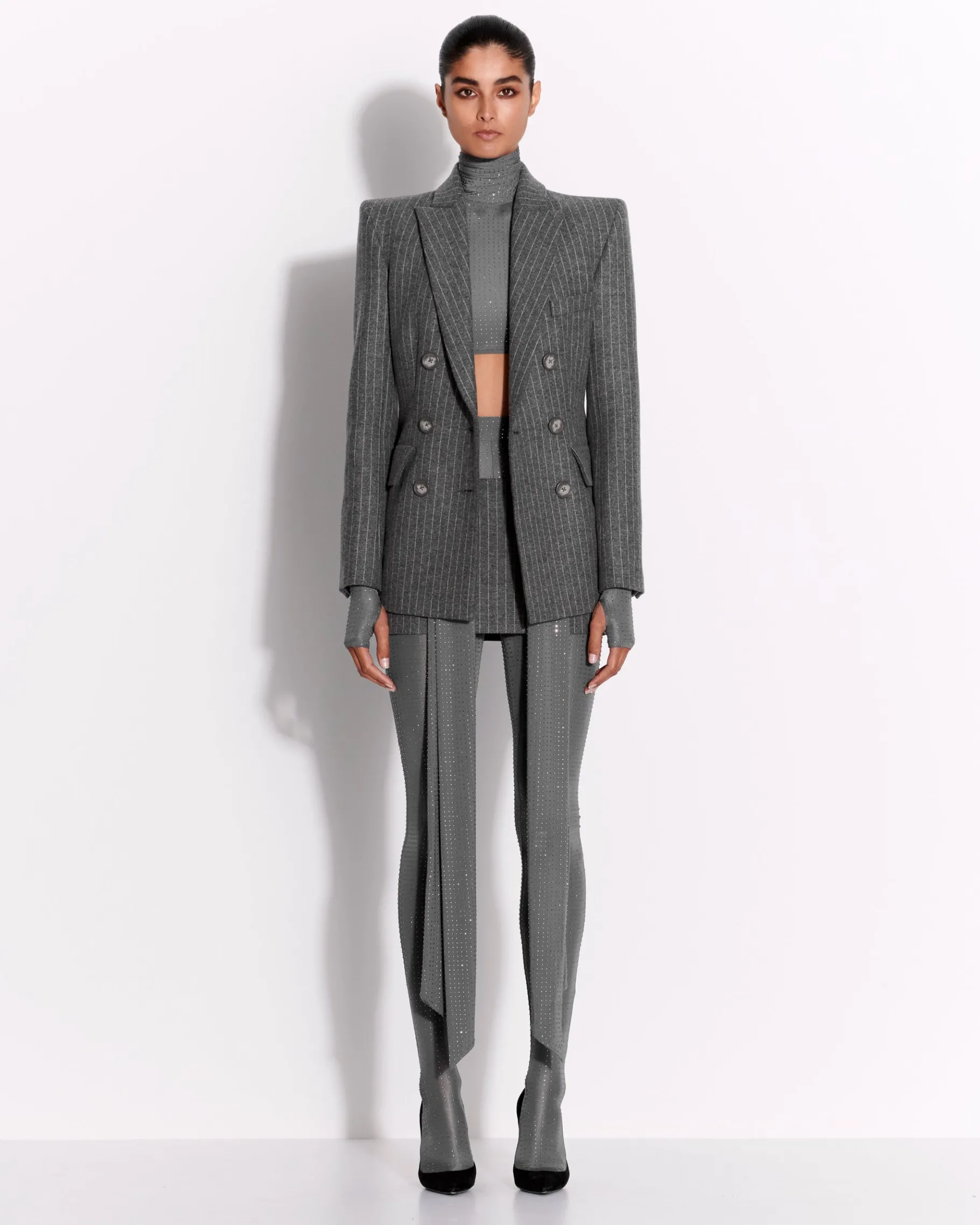 Alex Perry Low Rise Mini Skirt in Wool Pinstripe