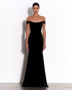 Alex Perry Off Shoulder Corset Gown in Velvet