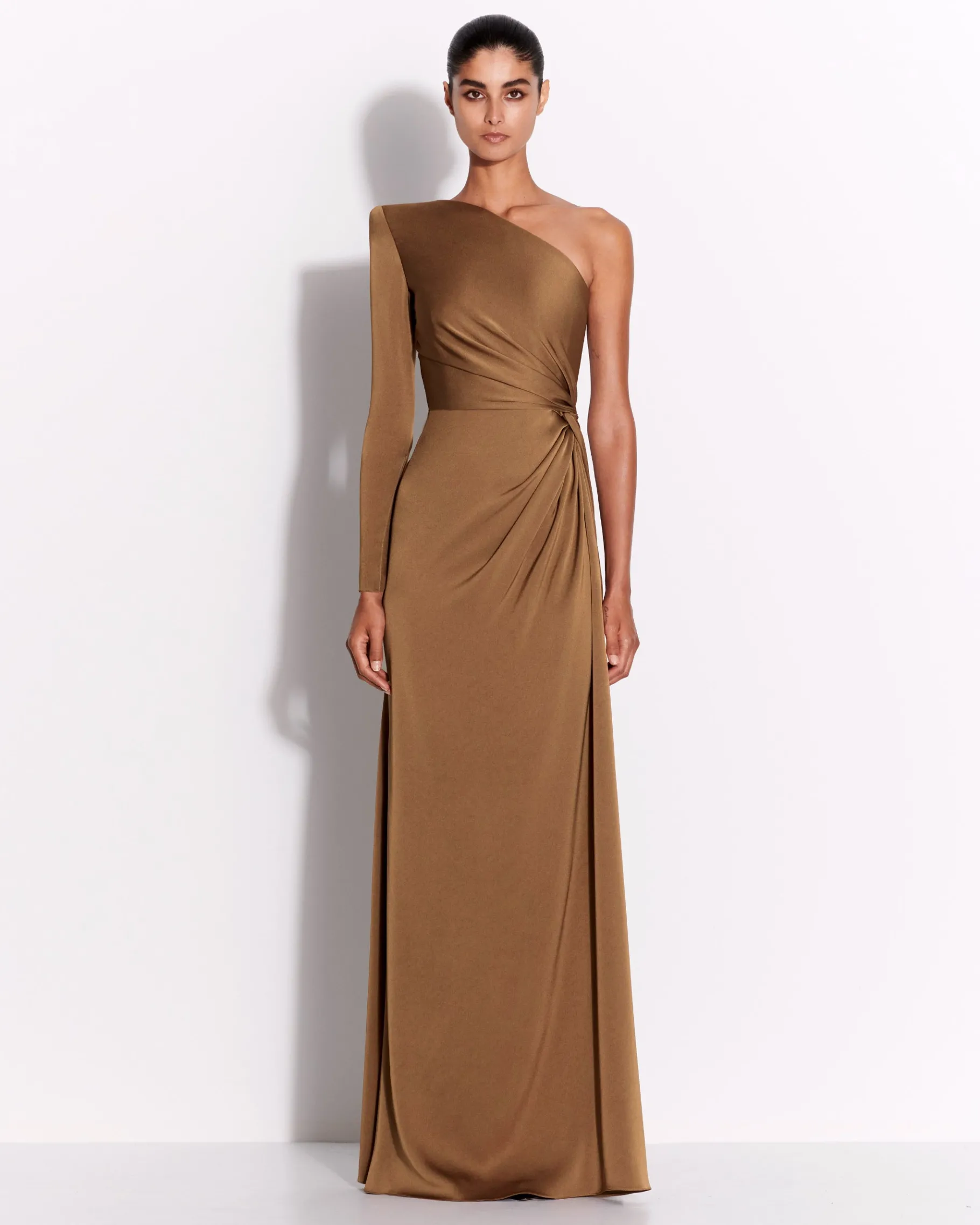 Alex Perry One Sleeve Twist Gown in Satin Crepe