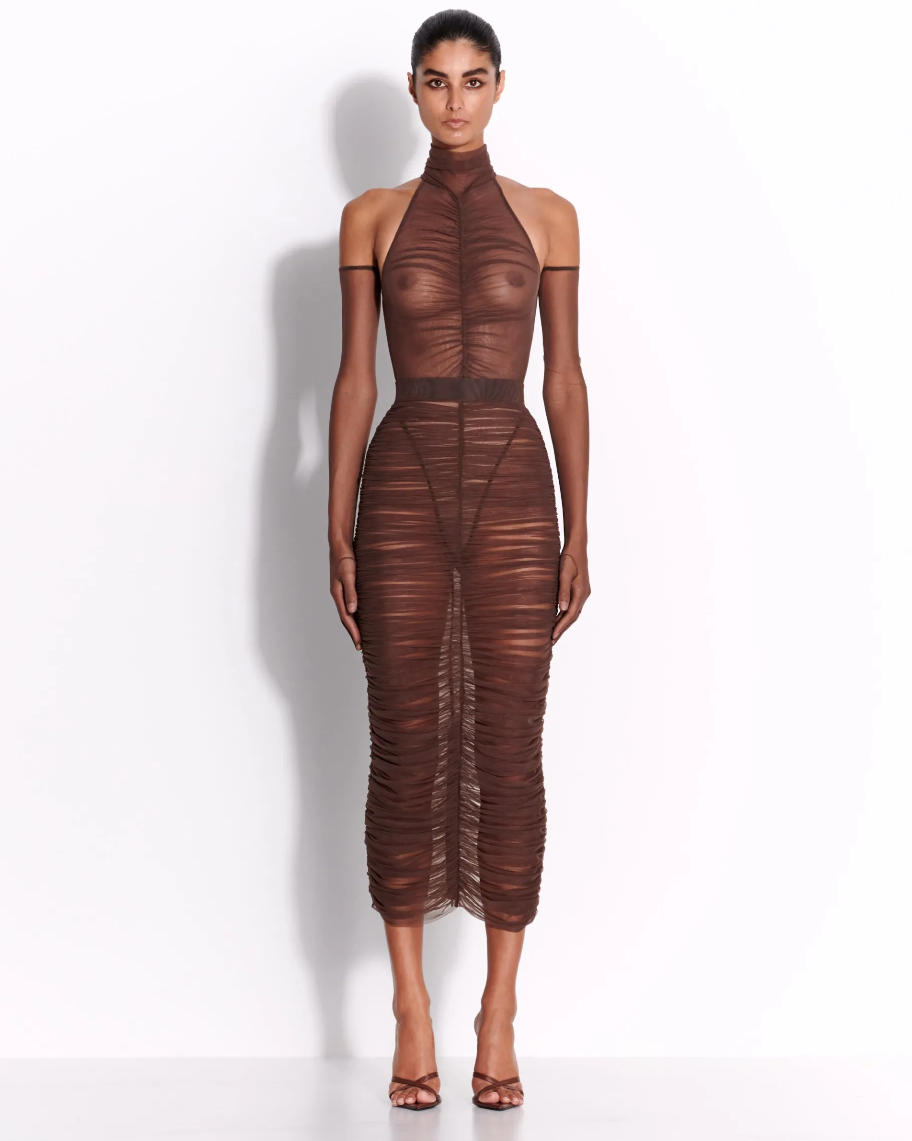 Alex Perry Ruched Skirt in Fine Mesh