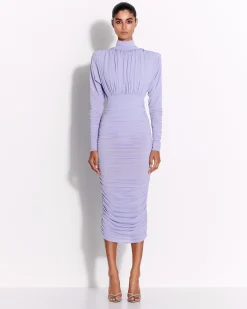 Alex Perry Ruched Turtleneck Dress in Crepe Jersey