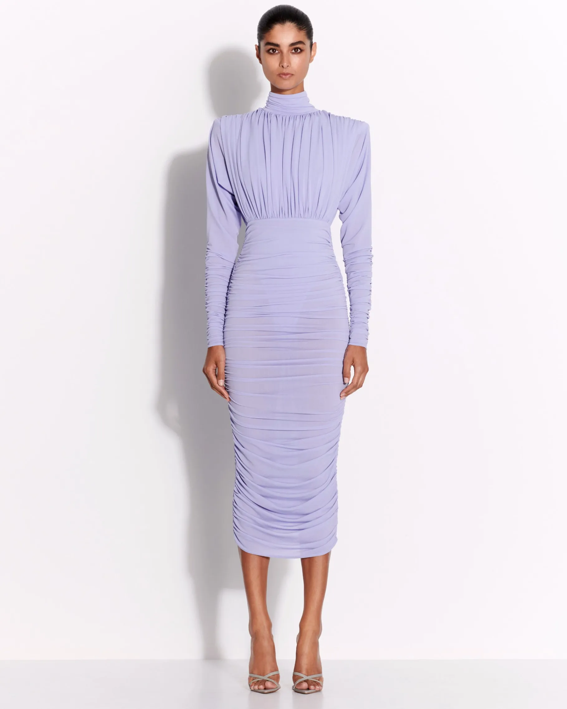 Alex Perry Ruched Turtleneck Dress in Crepe Jersey