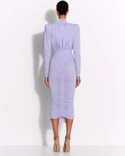 Alex Perry Ruched Turtleneck Dress in Crepe Jersey