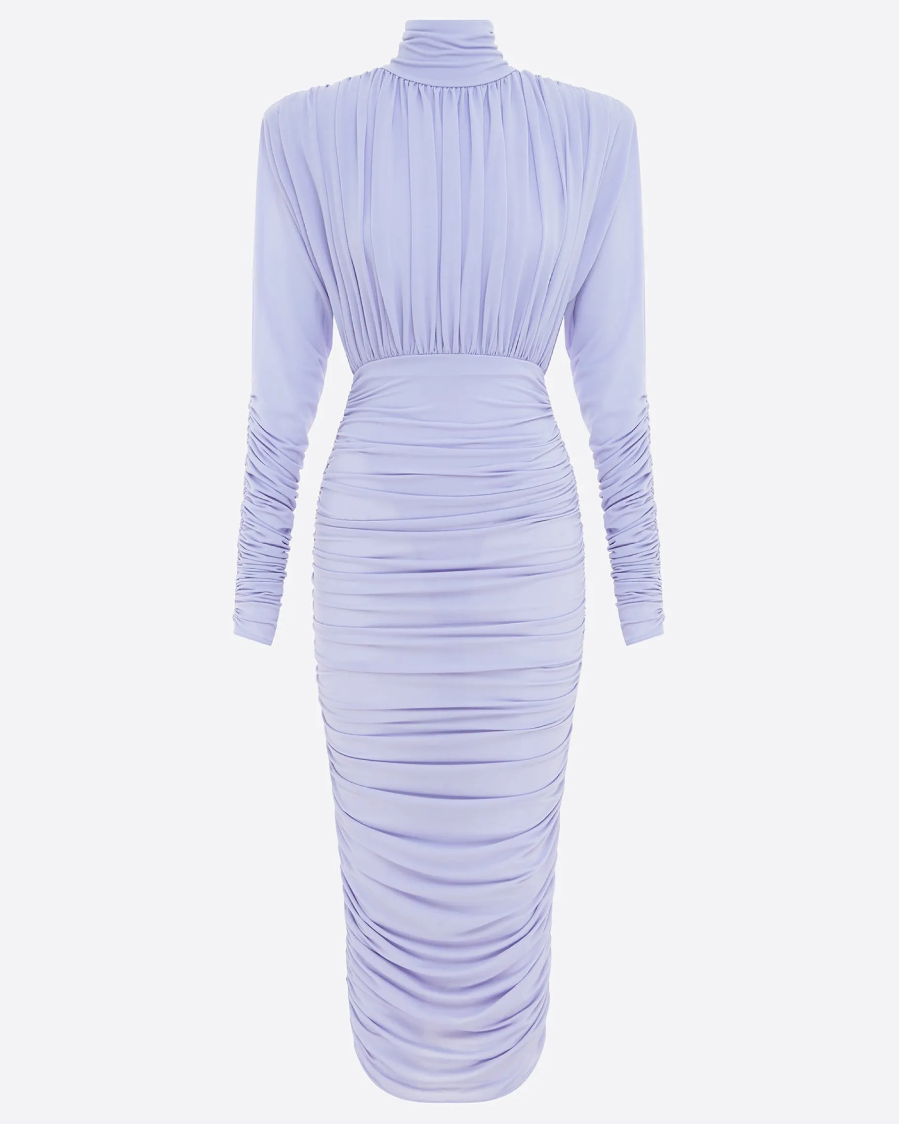 Alex Perry Ruched Turtleneck Dress in Crepe Jersey