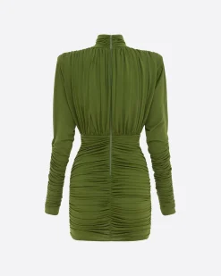 Alex Perry Ruched Turtleneck Mini Dress in Crepe Jersey