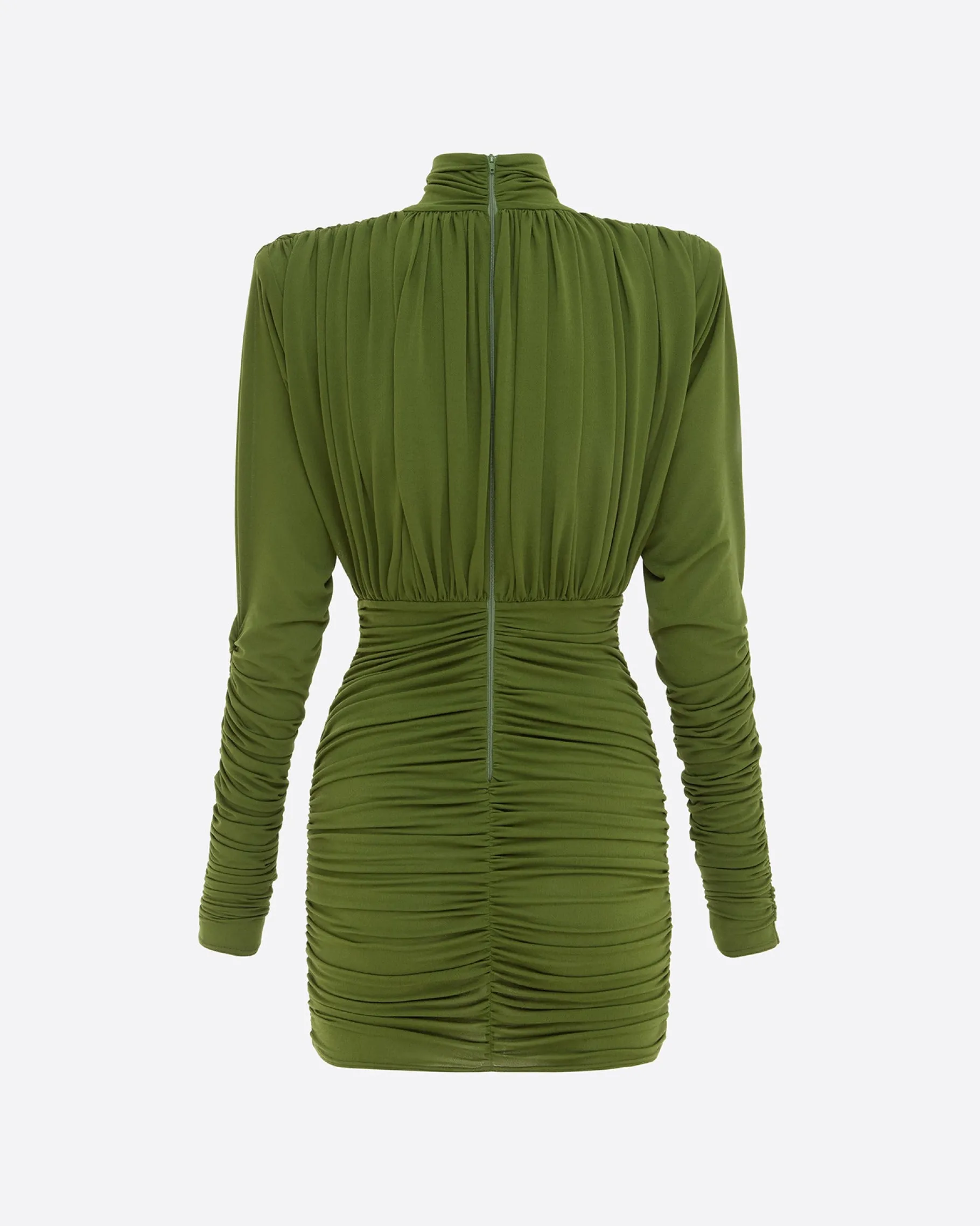 Alex Perry Ruched Turtleneck Mini Dress in Crepe Jersey