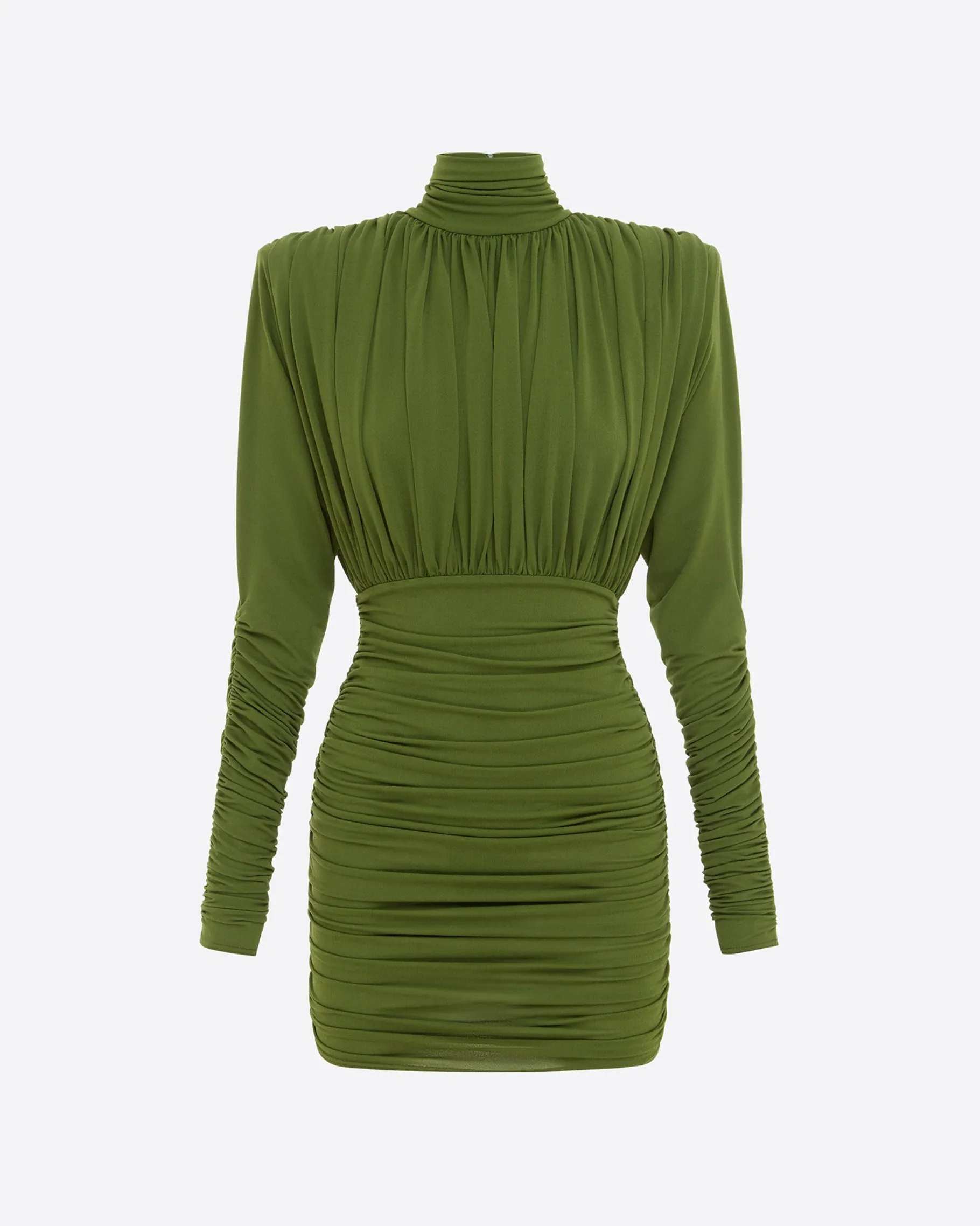 Alex Perry Ruched Turtleneck Mini Dress in Crepe Jersey