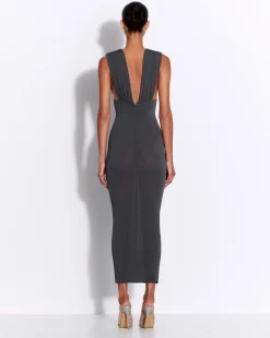 Alex Perry Ruched V Neck Dress in Crepe Jersey