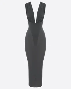 Alex Perry Ruched V Neck Dress in Crepe Jersey