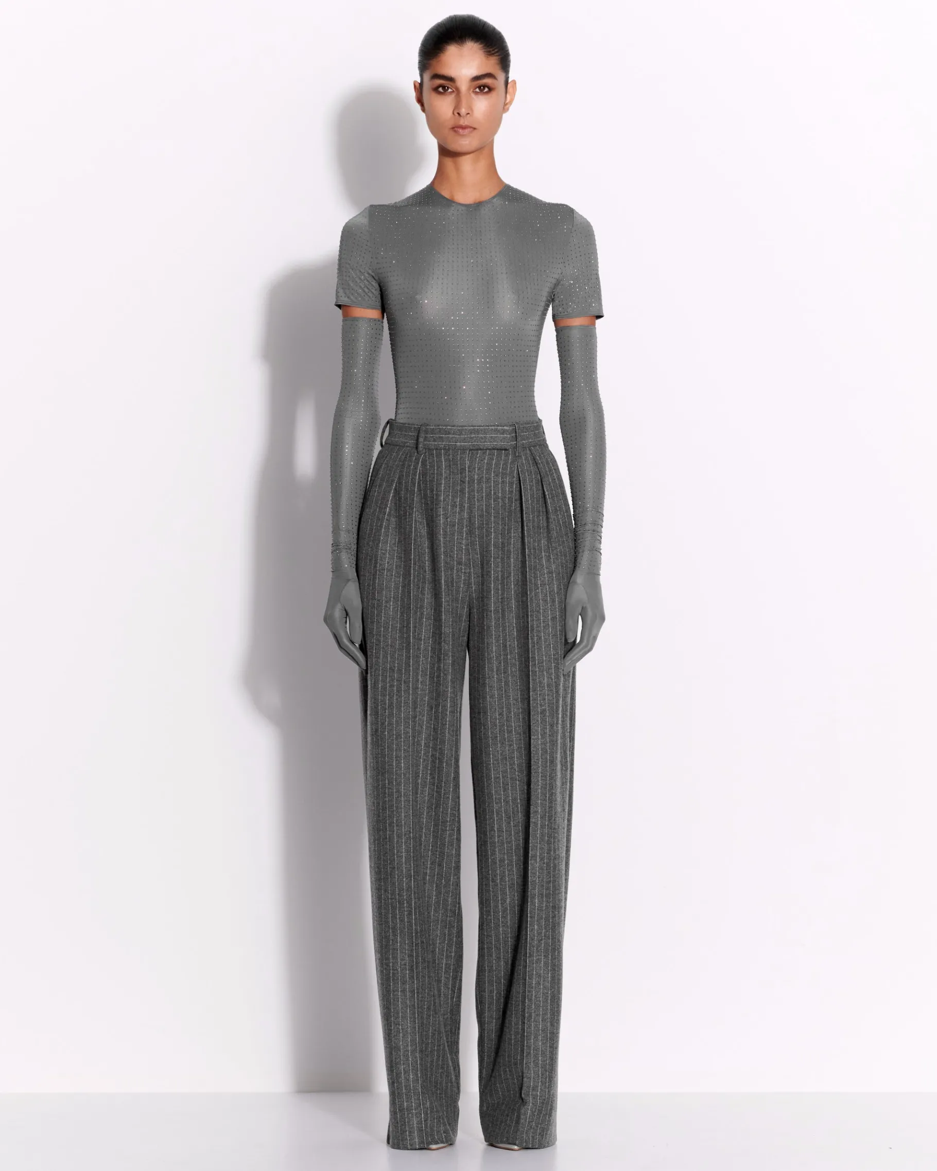 Alex Perry Short Sleeve Bodysuit in Crystal Jersey