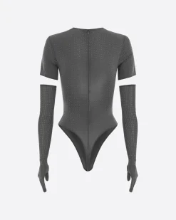 Alex Perry Short Sleeve Bodysuit in Crystal Jersey
