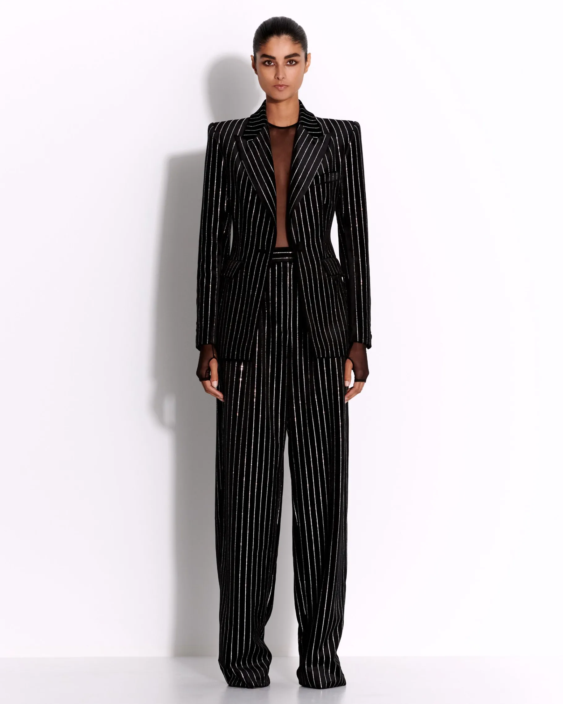 Alex Perry Single Breasted Fitted Blazer in Crystal Velvet