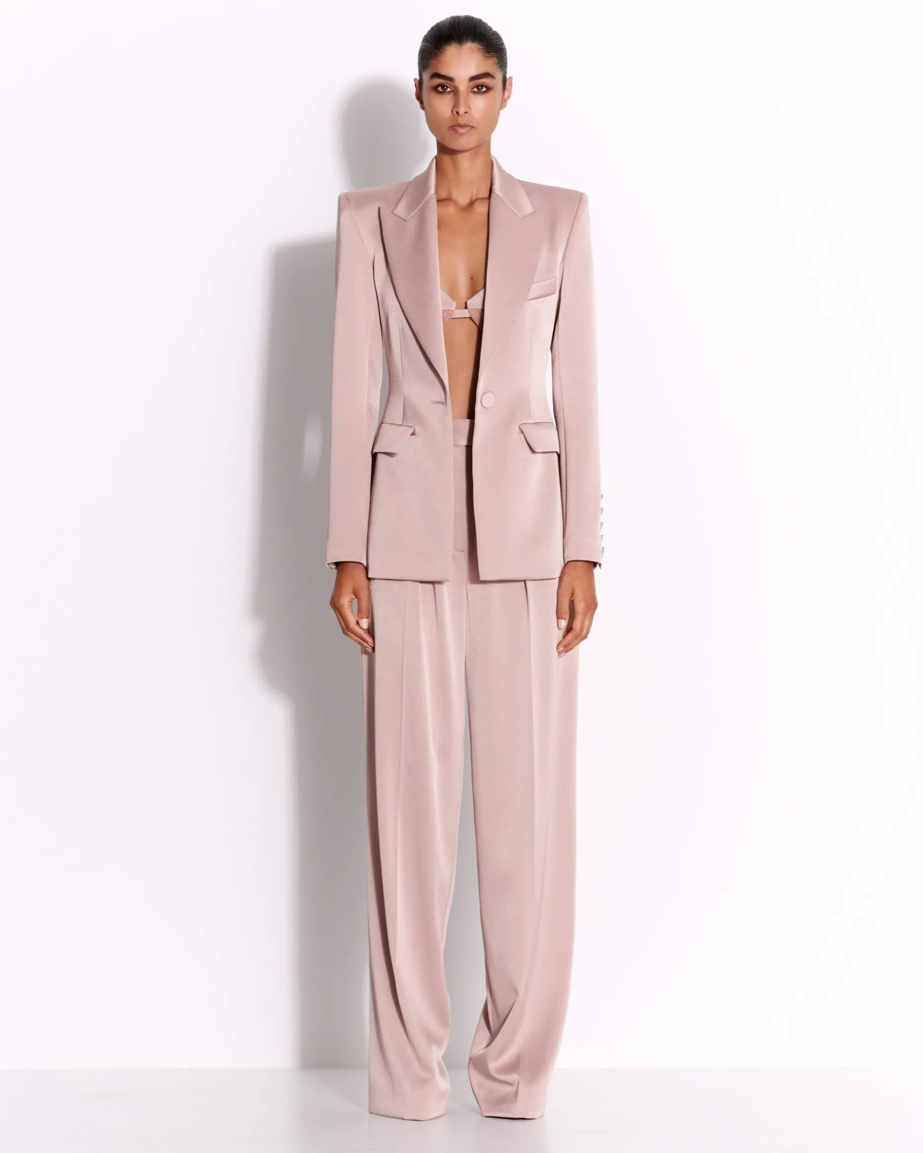 Alex Perry Single Breasted Fitted Blazer in Satin Crepe