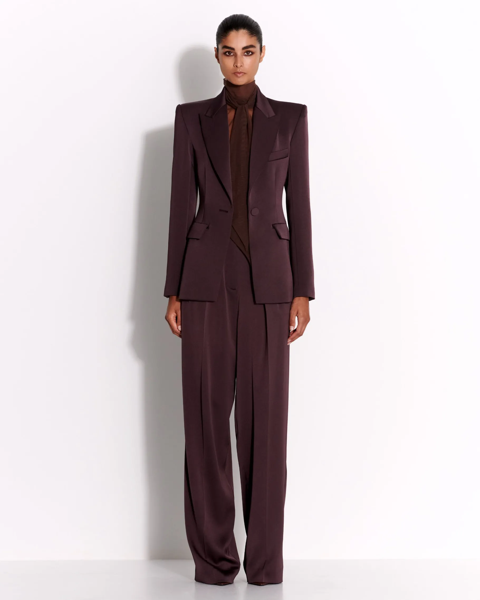 Alex Perry Single Breasted Fitted Blazer in Satin Crepe