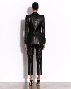 Alex Perry Single Breasted Fitted Blazer in Leather