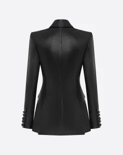 Alex Perry Single Breasted Fitted Blazer in Leather