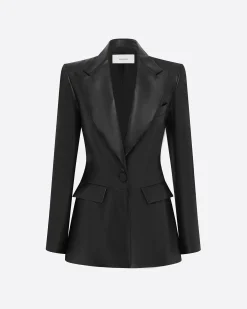 Alex Perry Single Breasted Fitted Blazer in Leather