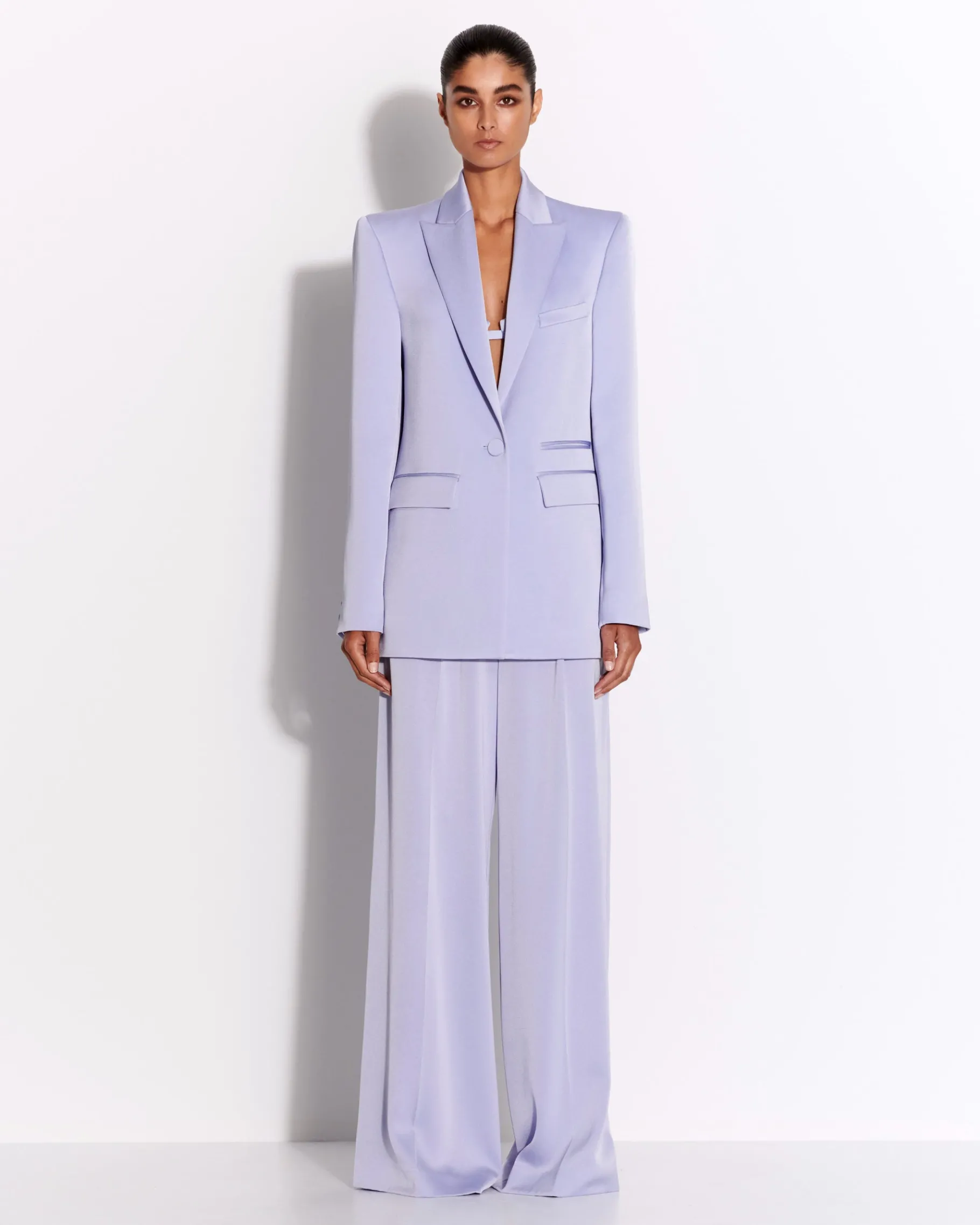 Alex Perry Single Breasted Oversized Blazer in Satin Crepe