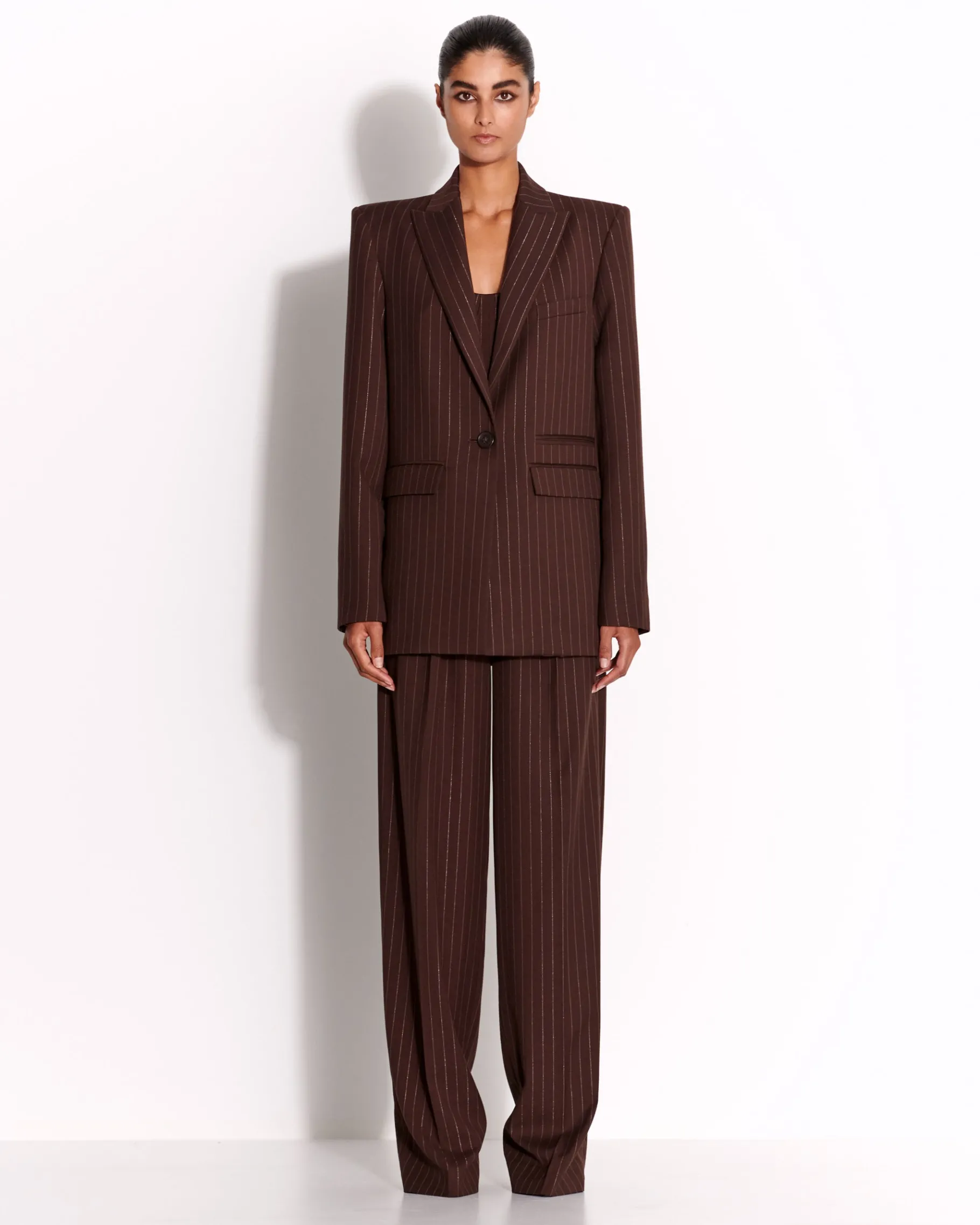 Alex Perry Single Breasted Oversized Blazer in Lurex Pinstripe