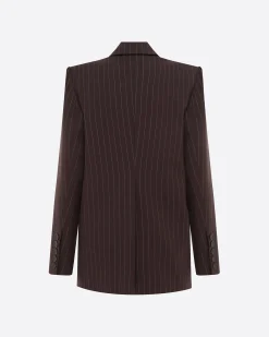 Alex Perry Single Breasted Oversized Blazer in Lurex Pinstripe