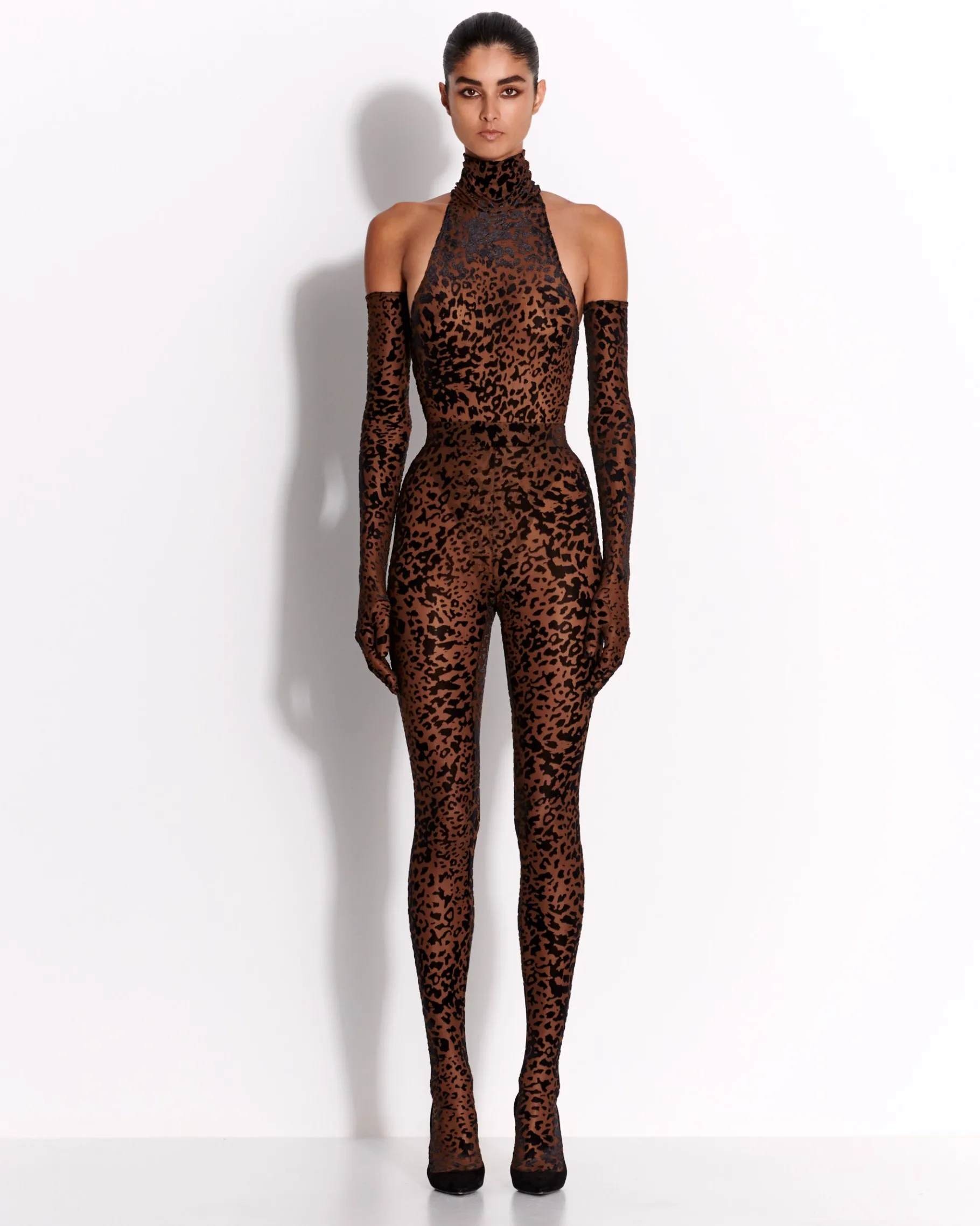 Alex Perry Stocking in Leopard Burnout