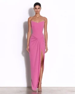 Alex Perry Strapless Corset Asymmetrical Drape Gown in Crepe