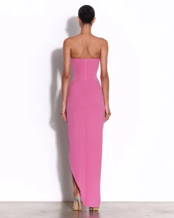 Alex Perry Strapless Corset Asymmetrical Drape Gown in Crepe