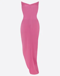 Alex Perry Strapless Corset Asymmetrical Drape Gown in Crepe