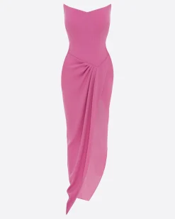 Alex Perry Strapless Corset Asymmetrical Drape Gown in Crepe