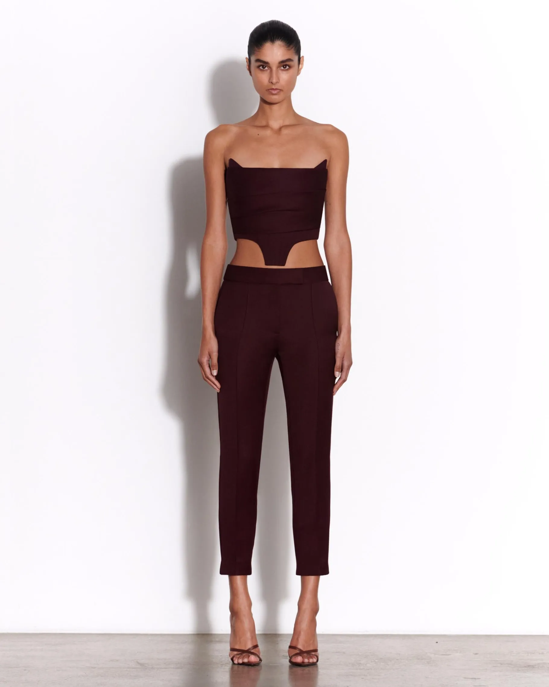 Alex Perry Strapless Corset Top in Wool Suiting