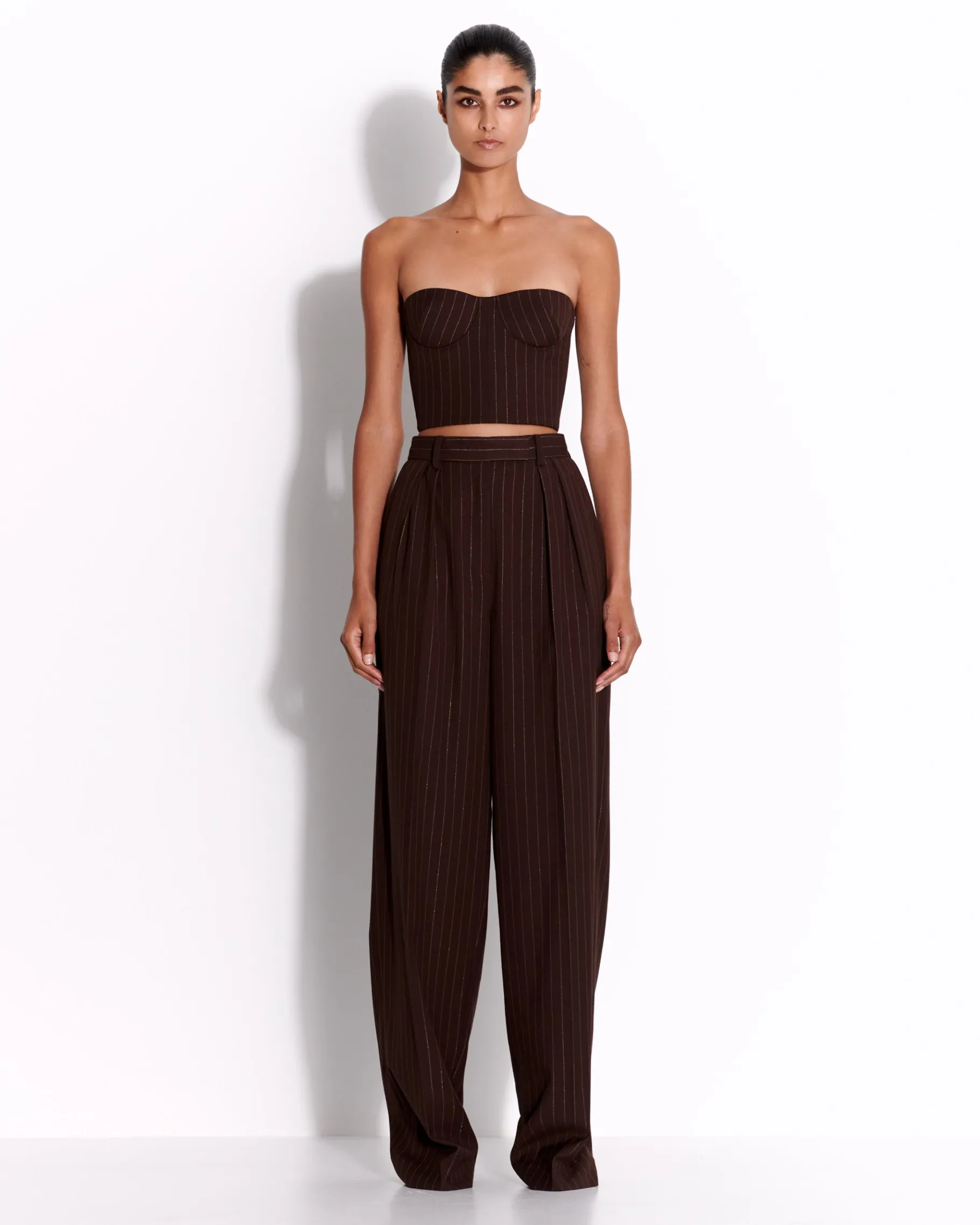 Alex Perry Strapless Crop Top in Lurex Pinstripe