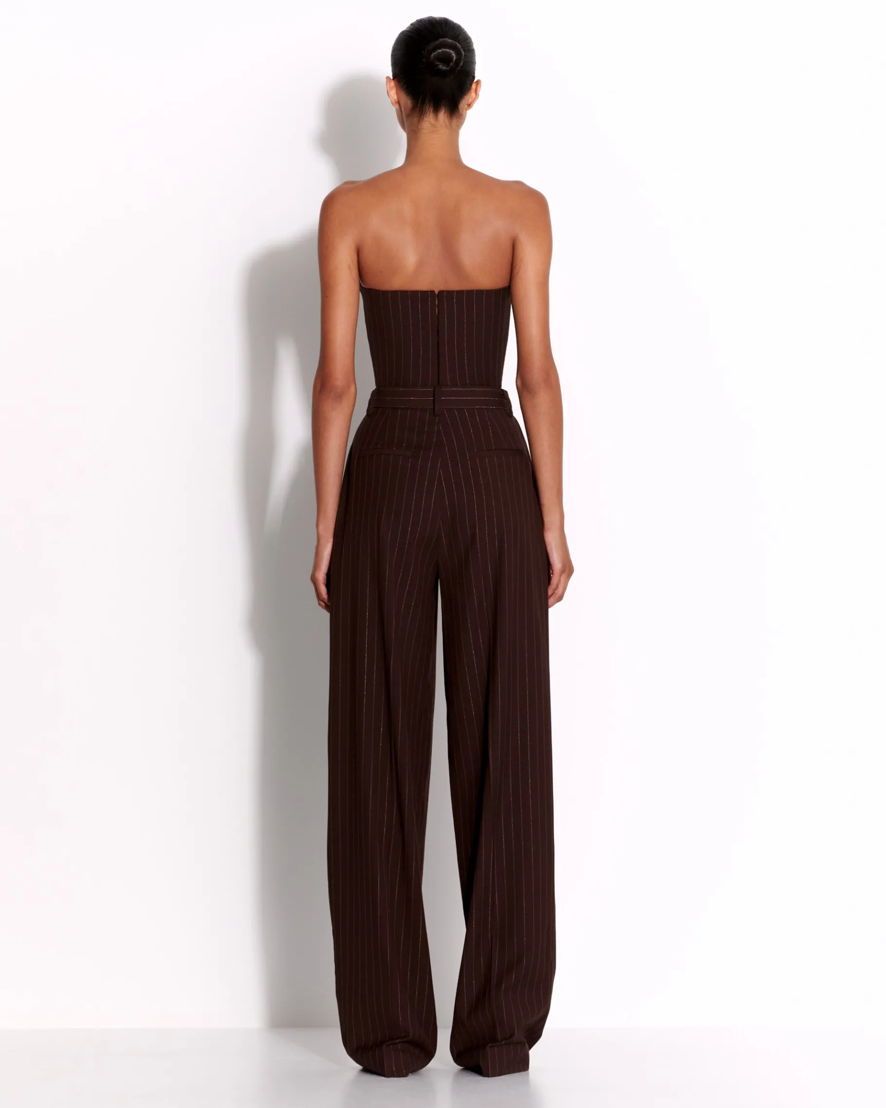 Alex Perry Strapless Crop Top in Lurex Pinstripe
