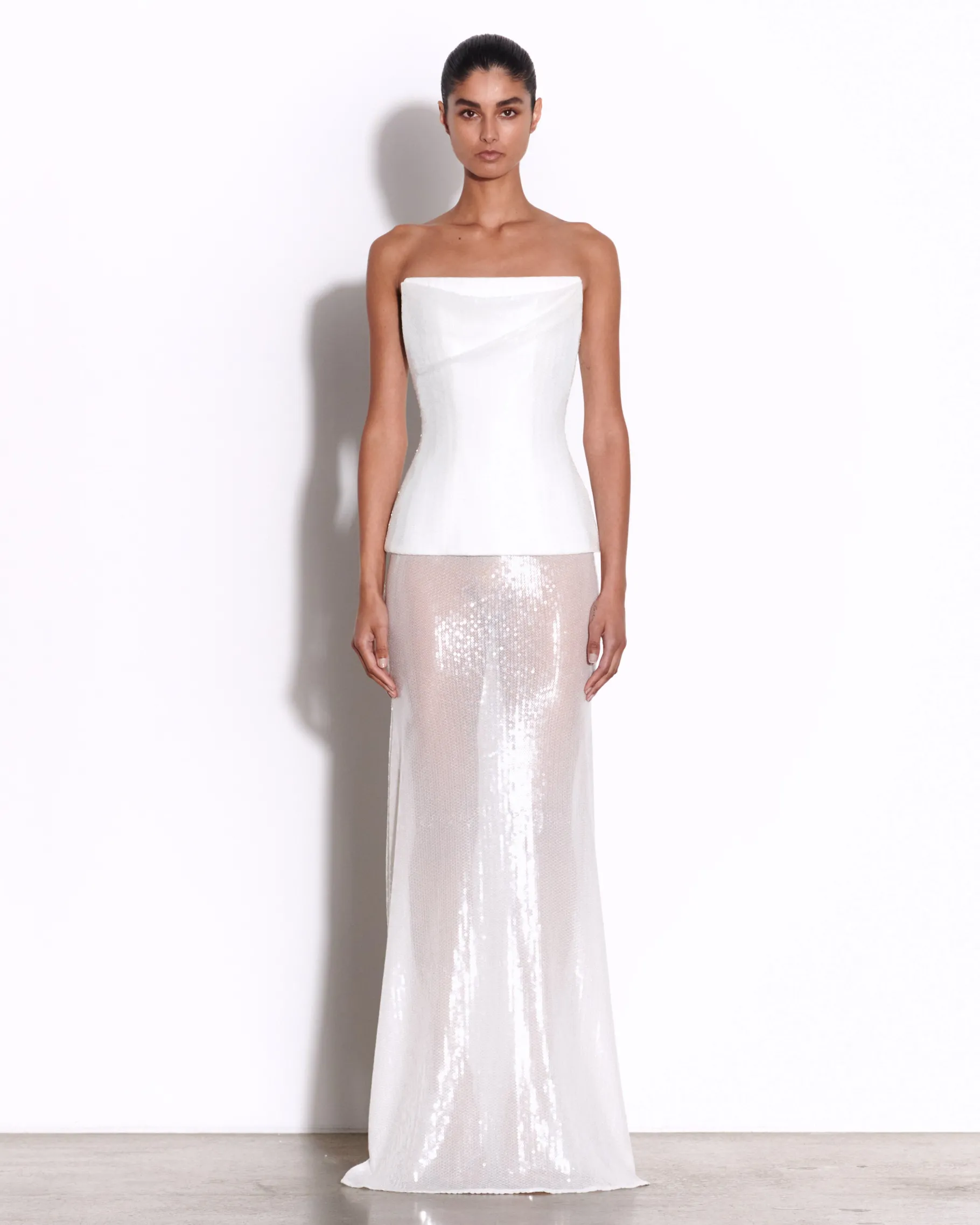 Alex Perry Strapless Longline Corset Gown in Sequin