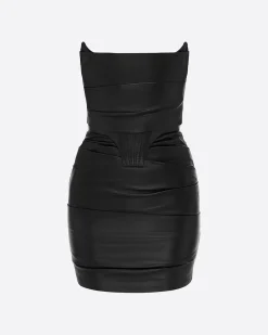 Alex Perry Strapless Longline Corset Mini Dress in Leather